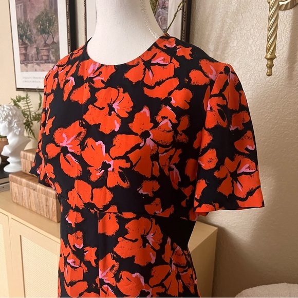 A.L.C. Nora Silk‎ Black Orange Floral Mini Dress Size 8 - Picture 3 of 7